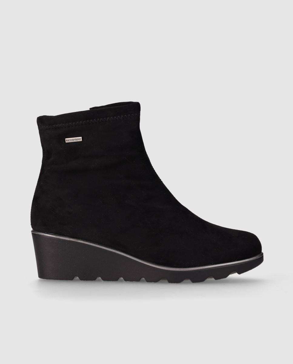 Botines básicos de cuña estilo calcetín con cierre de cremallera y empeine de piel - Chika10 - Negro Negro-1