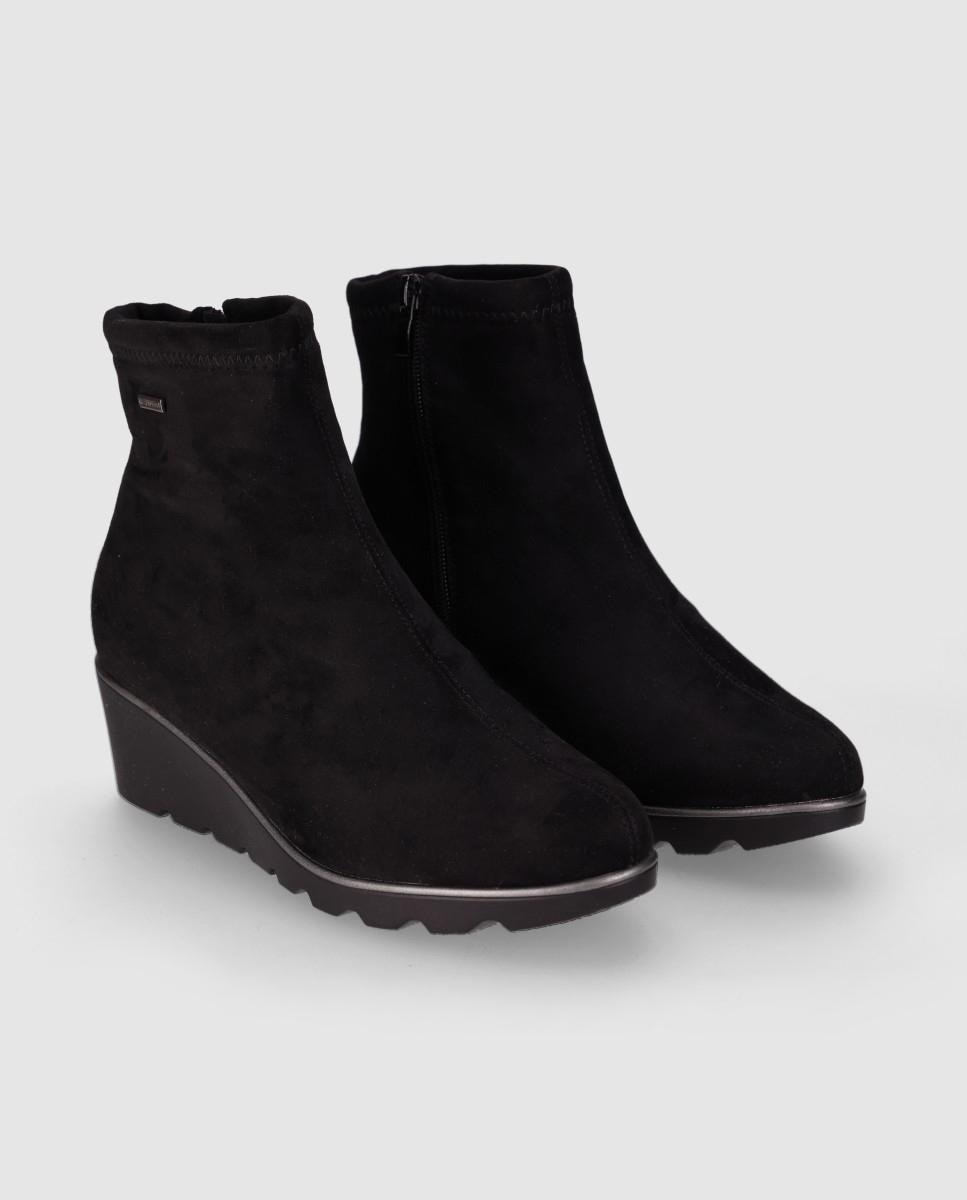 Botines básicos de cuña estilo calcetín con cierre de cremallera y empeine de piel - Chika10 - Negro Negro-3