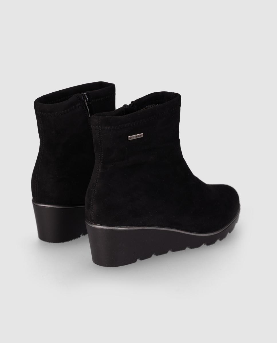 Botines básicos de cuña estilo calcetín con cierre de cremallera y empeine de piel - Chika10 - Negro Negro-2