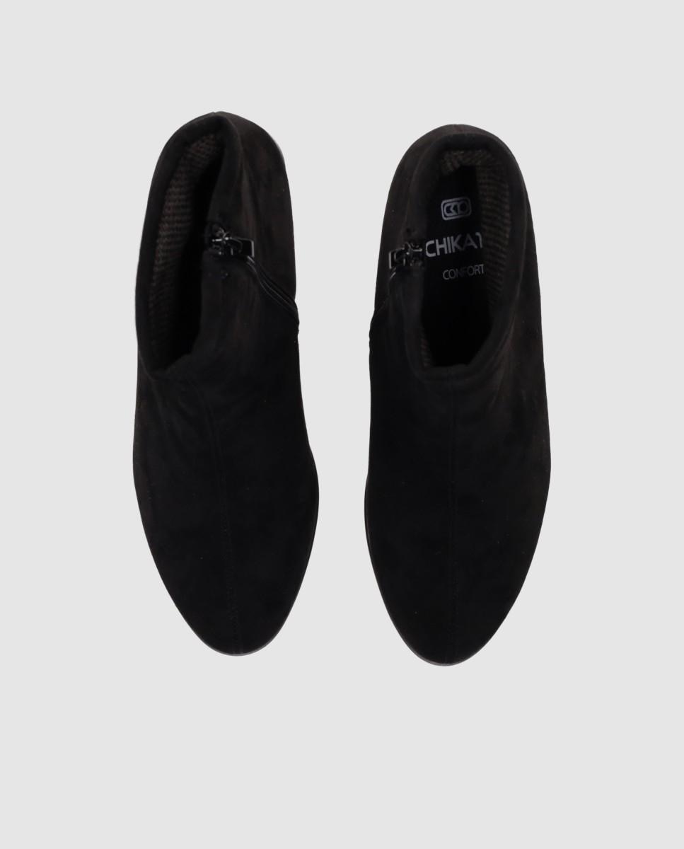 Botines básicos de cuña estilo calcetín con cierre de cremallera y empeine de piel - Chika10 - Negro Negro-4