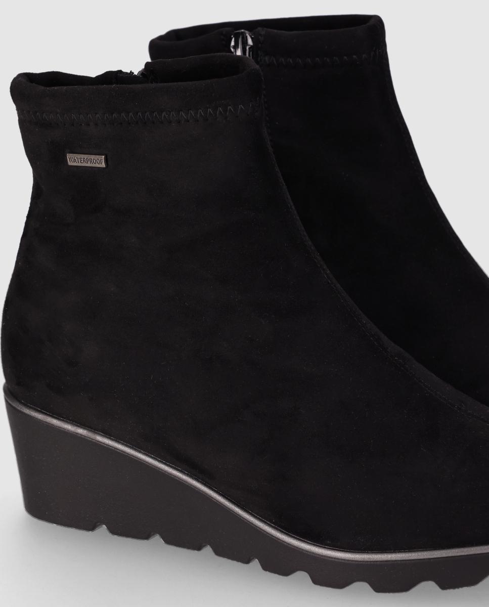 Botines básicos de cuña estilo calcetín con cierre de cremallera y empeine de piel - Chika10 - Negro Negro-5