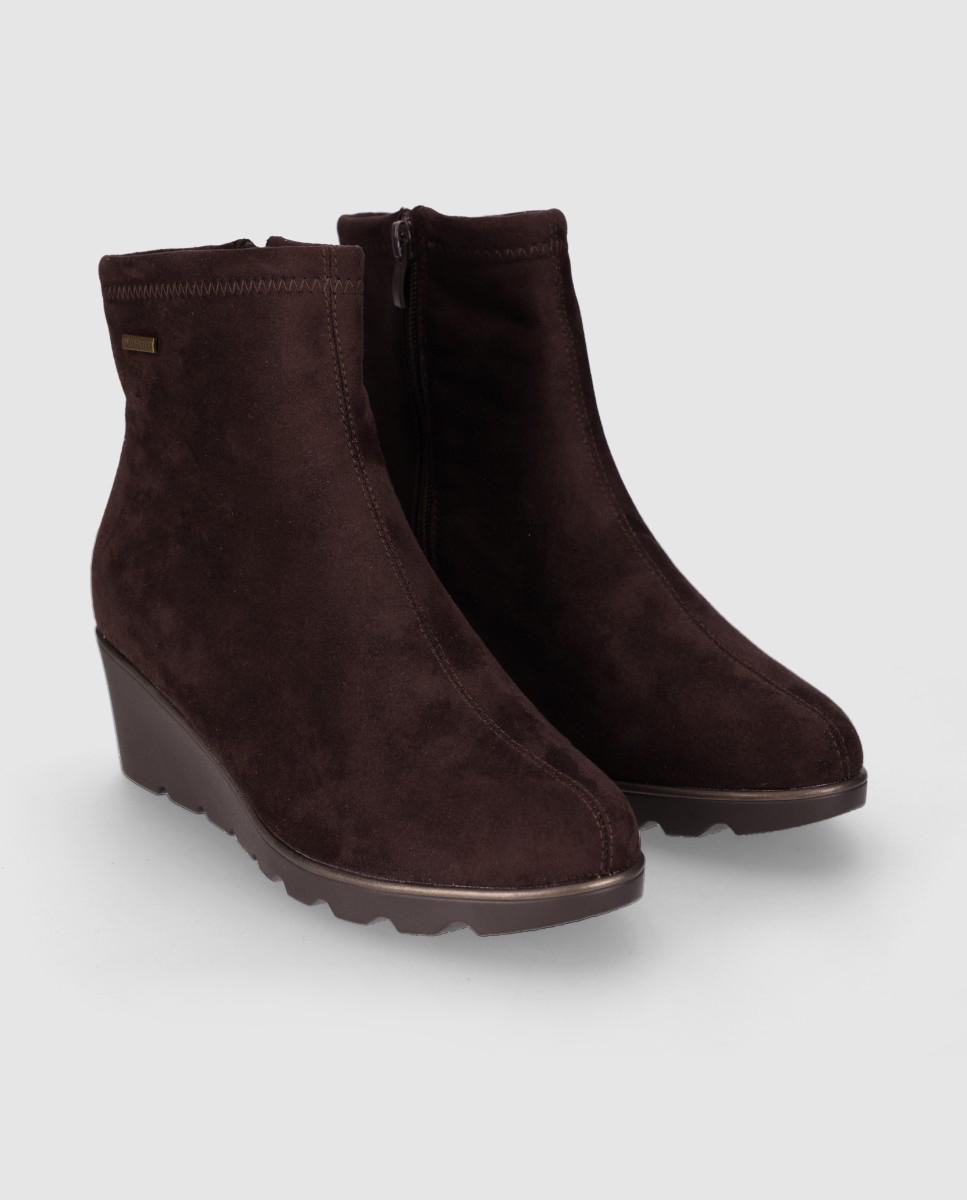 Botines básicos de cuña estilo calcetín con cierre de cremallera y empeine de piel - Chika10 - Marrón Marrón-3
