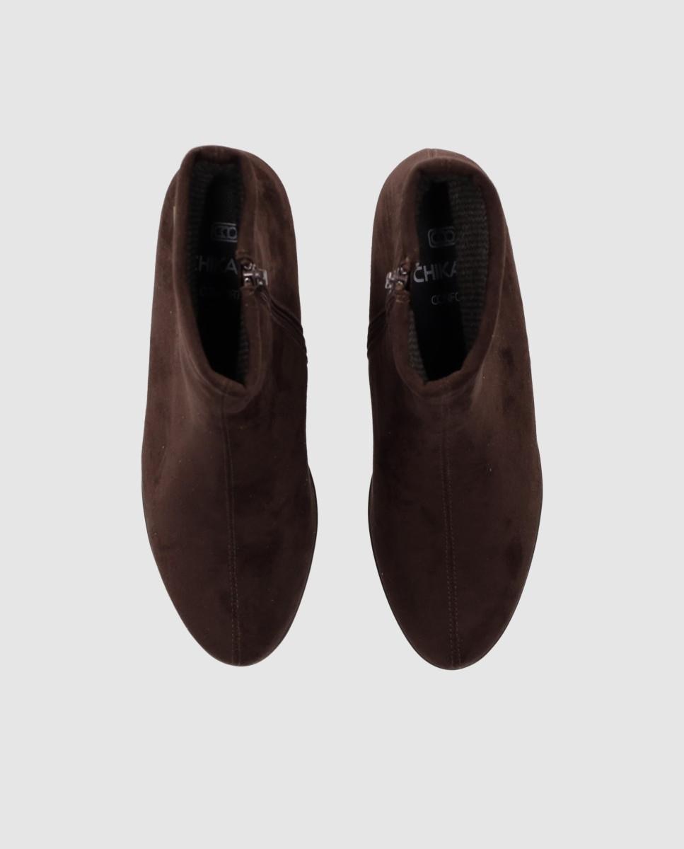 Botines básicos de cuña estilo calcetín con cierre de cremallera y empeine de piel - Chika10 - Marrón Marrón-4