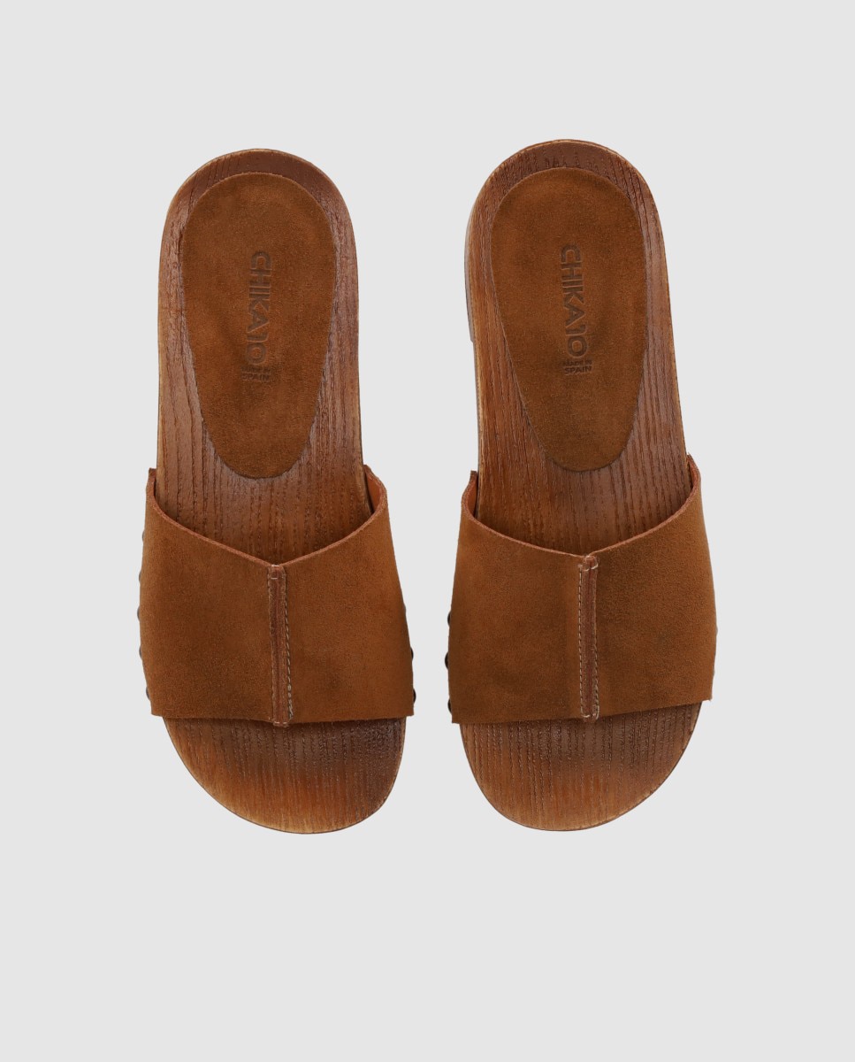 Zuecos planos de mujer con pala ancha y suela de madera - Chika10 - Marrón claro Marrón claro-4