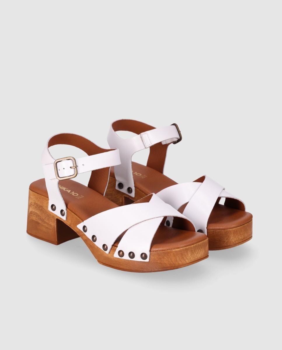 Sandalias de tacón de mujer con pala cruzada y cierre de hebilla - Chika10 - Blanco Blanco-3
