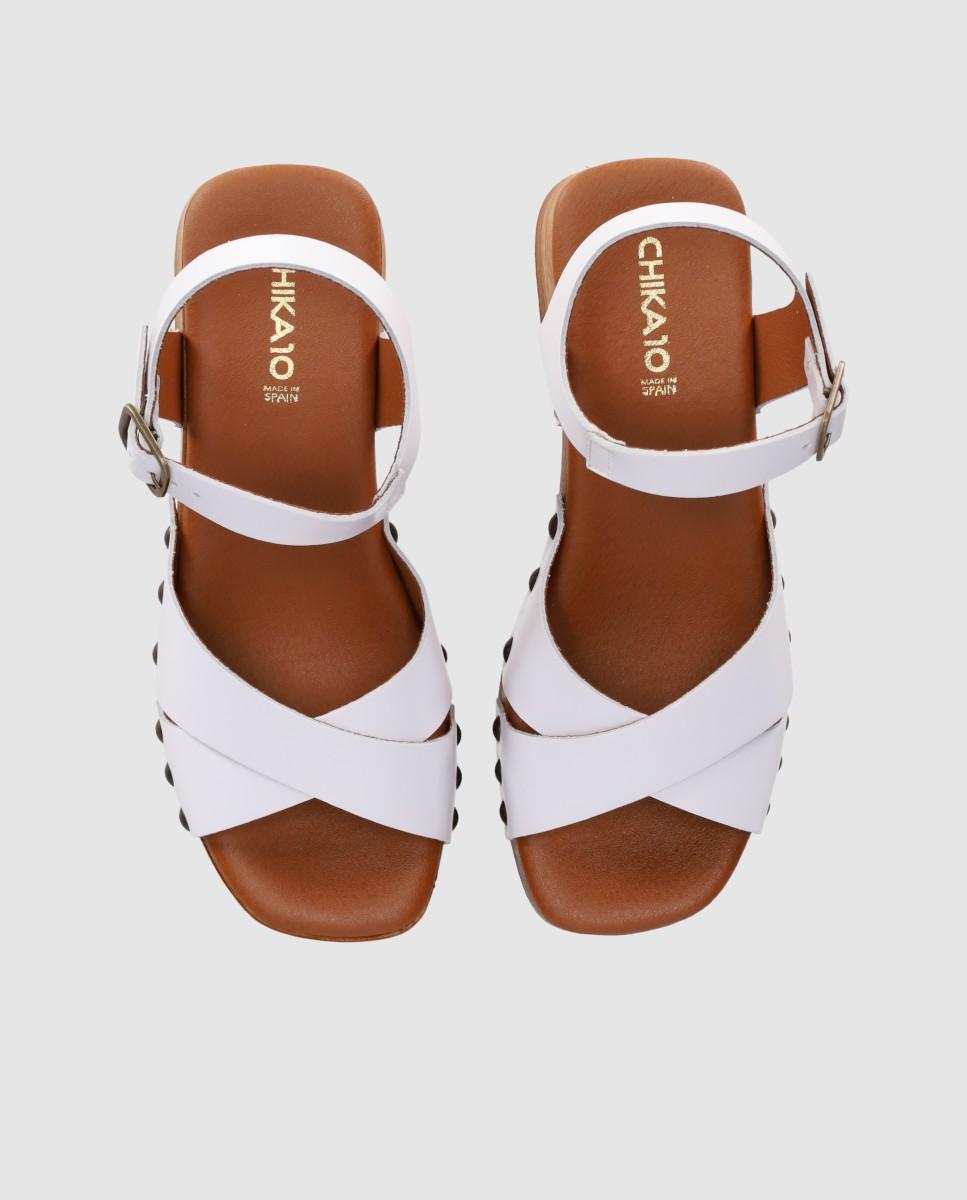 Sandalias de tacón de mujer con pala cruzada y cierre de hebilla - Chika10 - Blanco Blanco-4