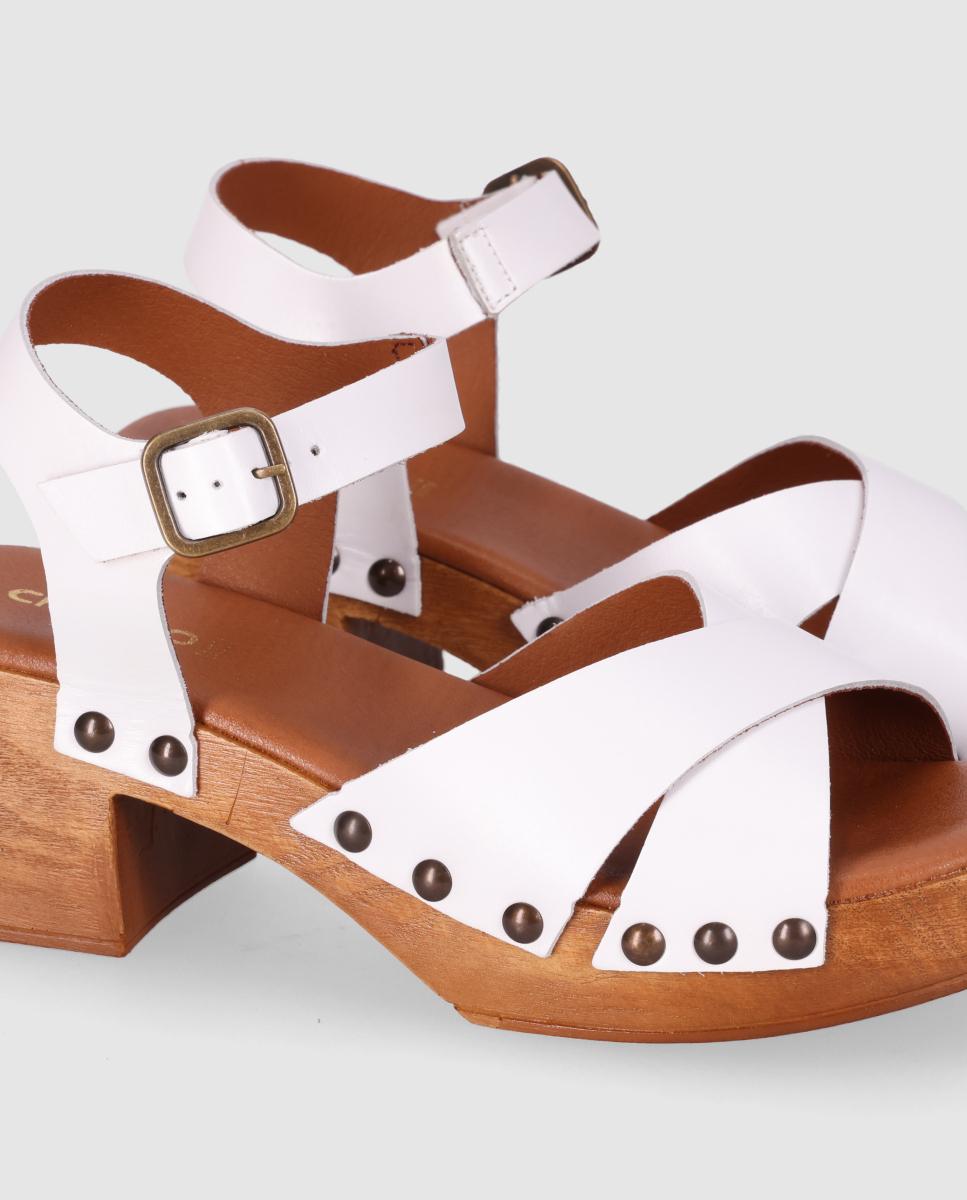 Sandalias de tacón de mujer con pala cruzada y cierre de hebilla - Chika10 - Blanco Blanco-5