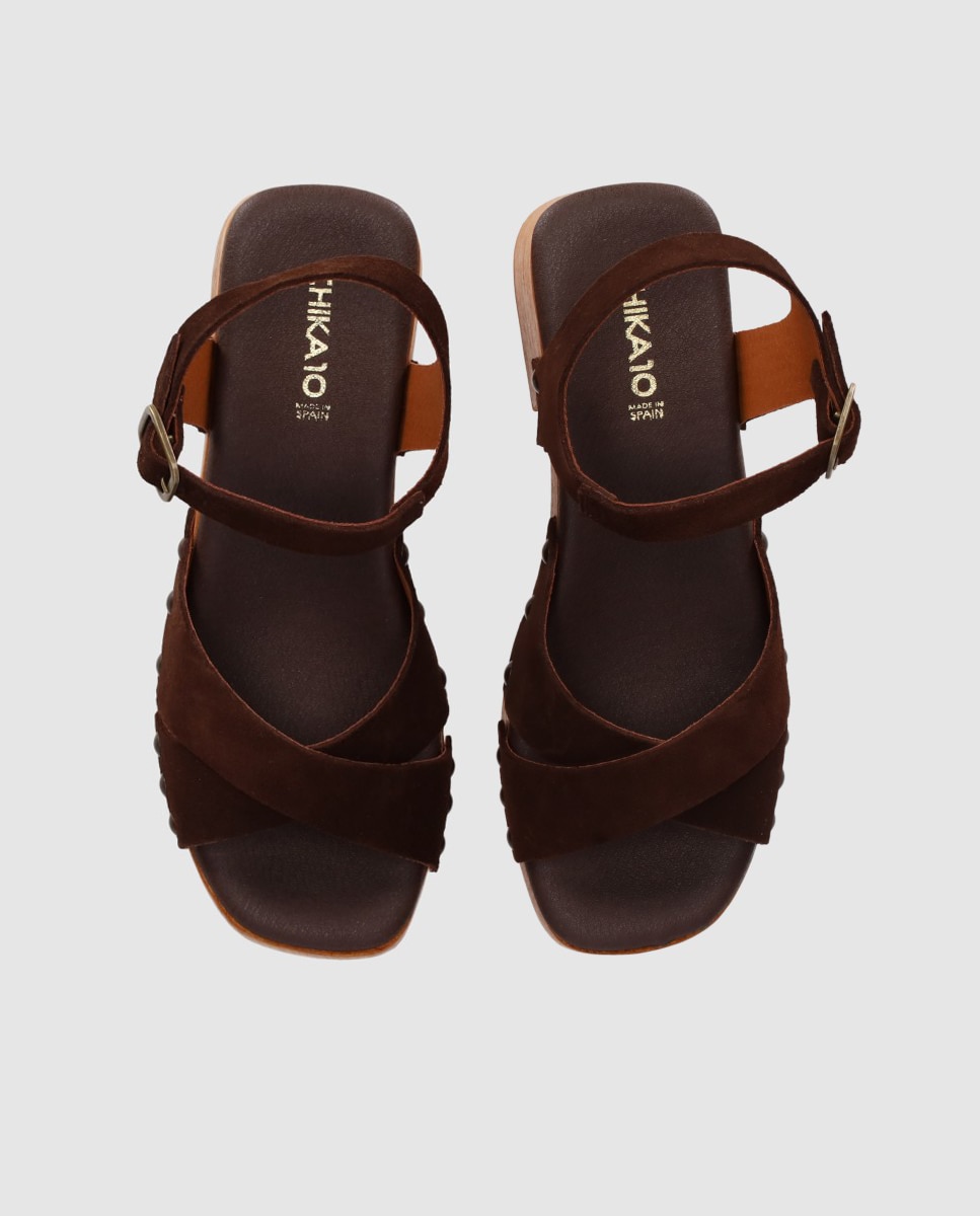 Sandalias de tacón de mujer con pala cruzada y cierre de hebilla - Chika10 - Marrón Marrón-4