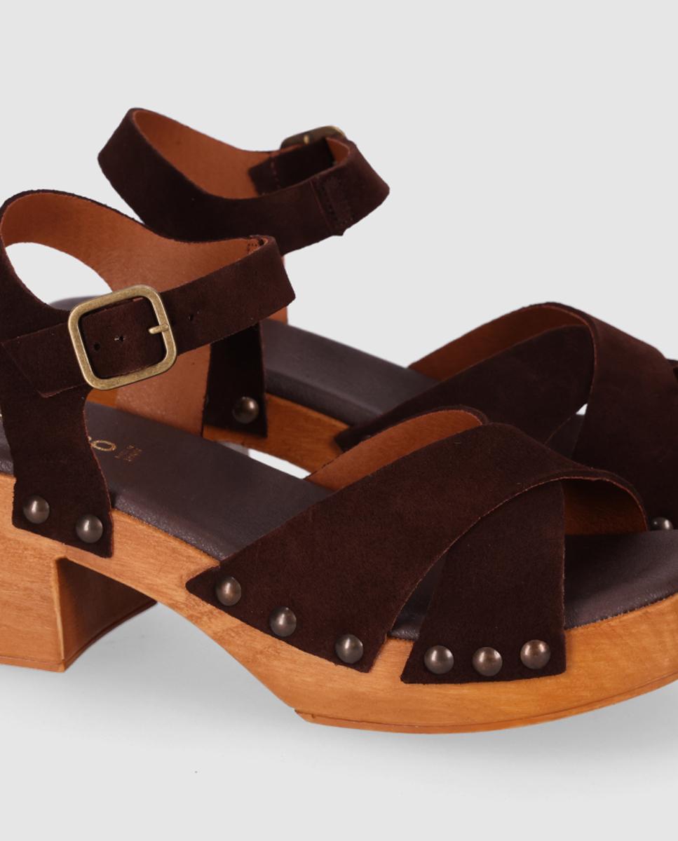 Sandalias de tacón de mujer con pala cruzada y cierre de hebilla - Chika10 - Marrón Marrón-5