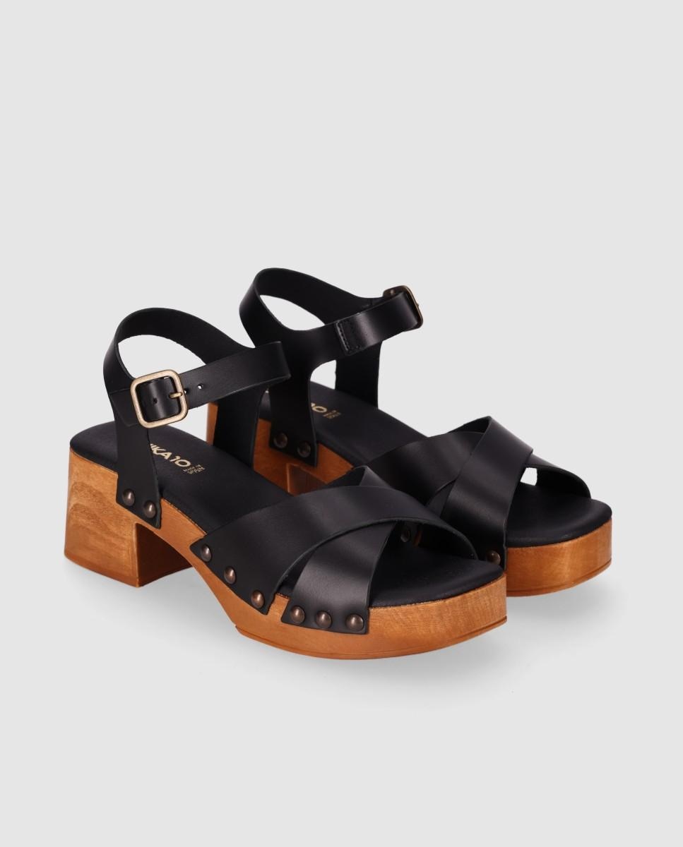 Sandalias de tacón de mujer con pala cruzada y cierre de hebilla - Chika10 - Negro Negro-3