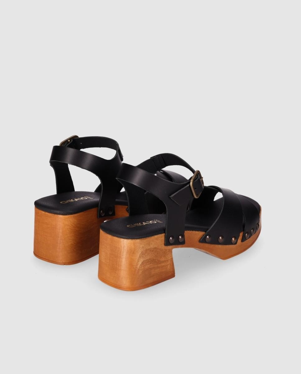 Sandalias de tacón de mujer con pala cruzada y cierre de hebilla - Chika10 - Negro Negro-2