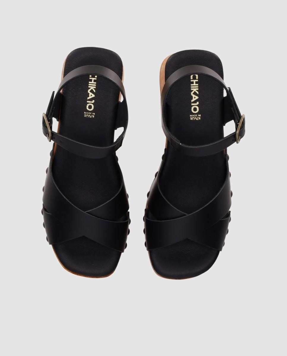 Sandalias de tacón de mujer con pala cruzada y cierre de hebilla - Chika10 - Negro Negro-4