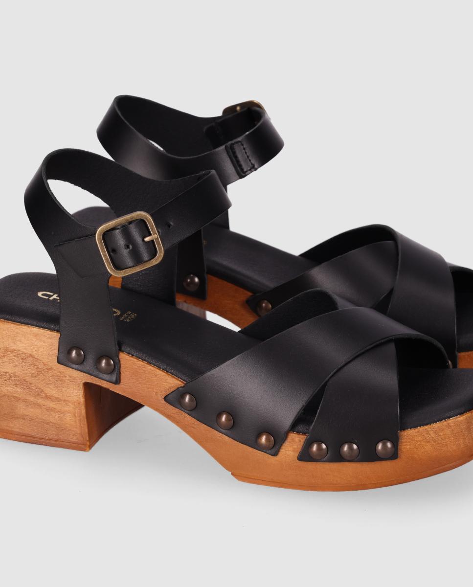 Sandalias de tacón de mujer con pala cruzada y cierre de hebilla - Chika10 - Negro Negro-5