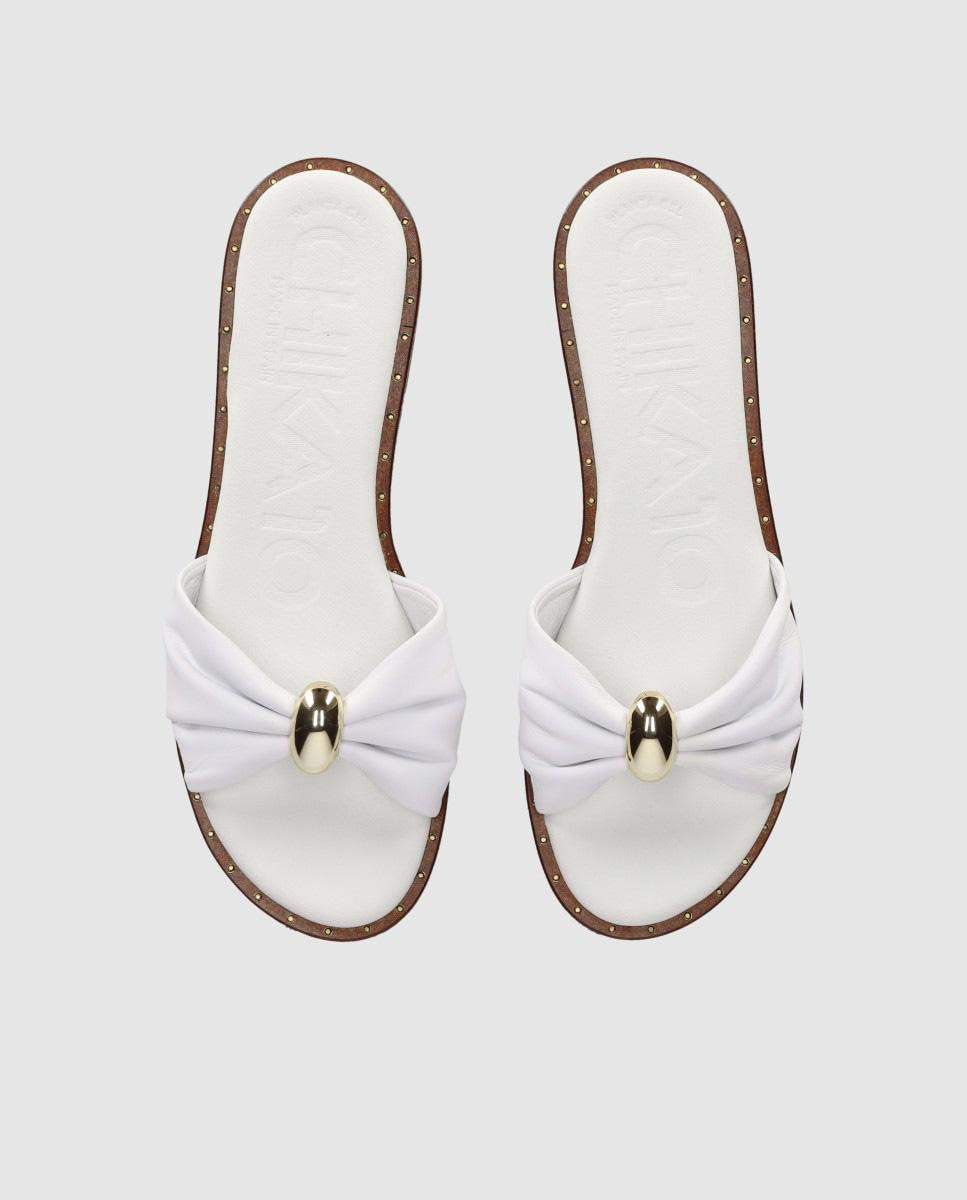 Sandalia de pala plana para mujer en piel con detalle metálico y puntera redonda - Chika10 - Blanco Blanco-4