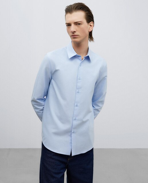 Camisa de hombre Oxford de algodón con cuello solapa