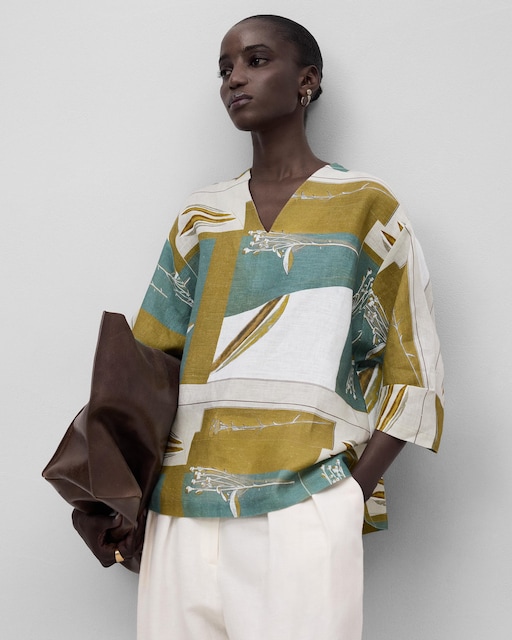 Blusa de mujer estampada en lino europeo