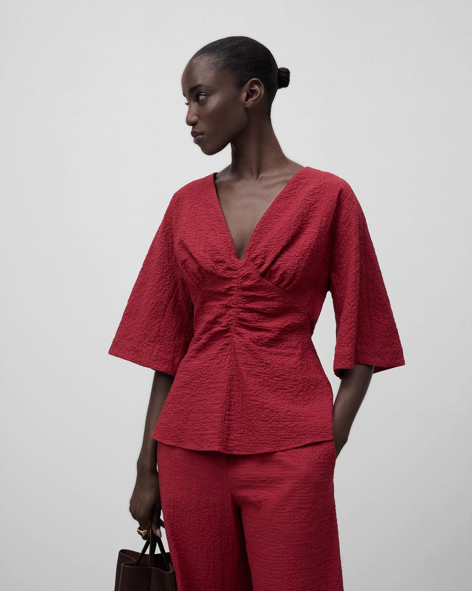 Blusa de mujer seersucker de algodón