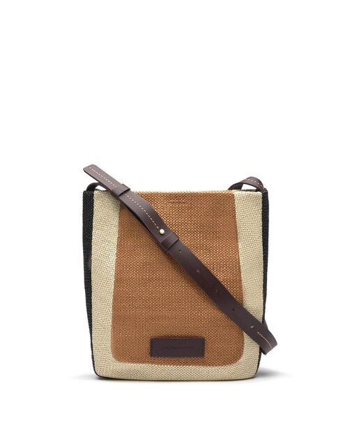 Imagen 0 de Bolso de hombro de mujer tipo hobo grande con textura de rafia