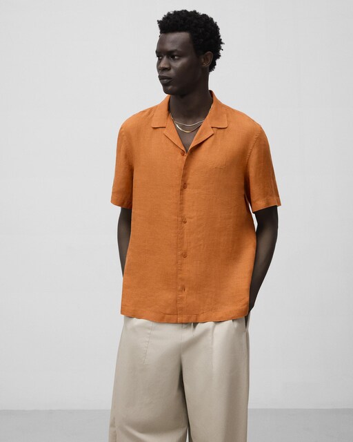 Imagen 0 de Camisa de hombre con cuello bowling en lino europeo