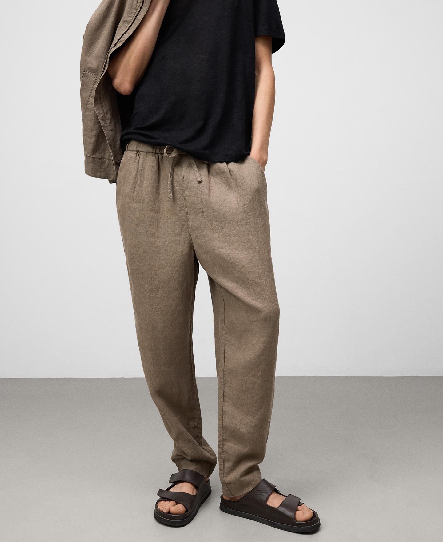 Adolfo Dominguez - Pantalones jogger de hombre en lino con cintura elástica.