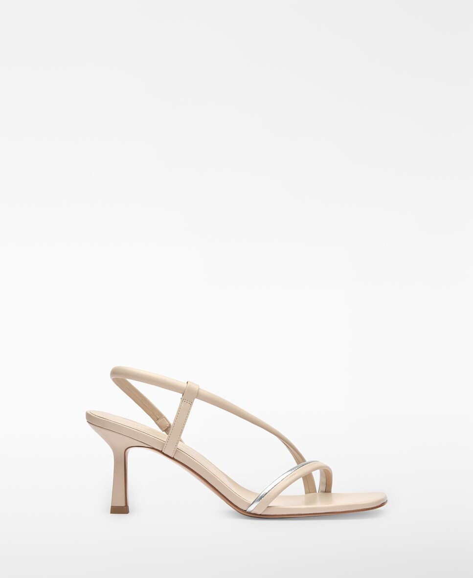 Sandalias de tacón de mujer en piel responsable con tira metalizada 36 Beige - Main Image