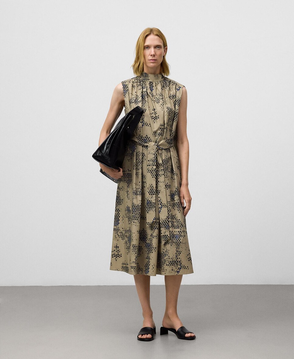 Vestido midi estampado de algodón 34/XS Azul/Beige