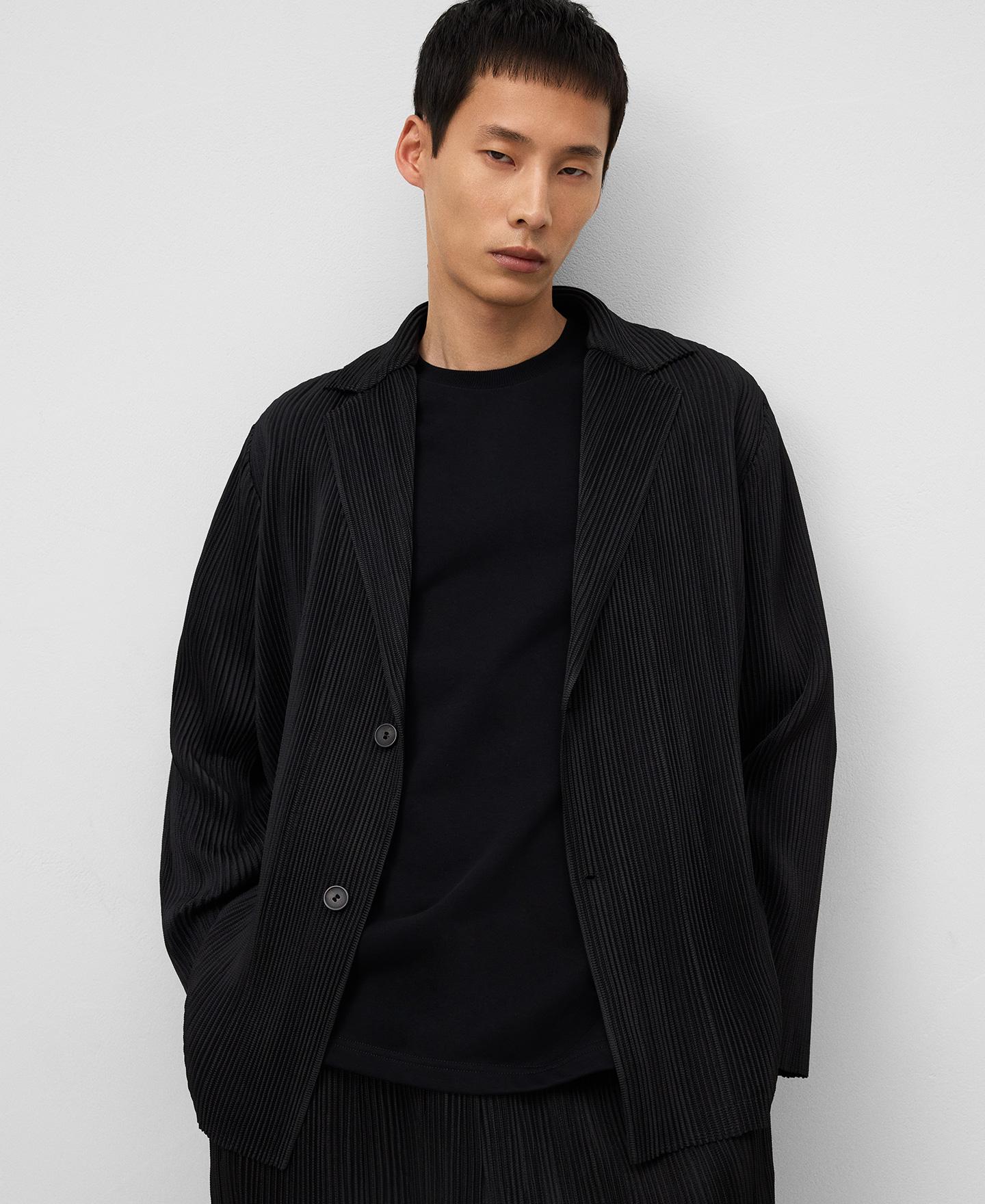 Blazer de hombre en tejido crinkle de botones - Adolfo Dominguez - Negro Negro-1