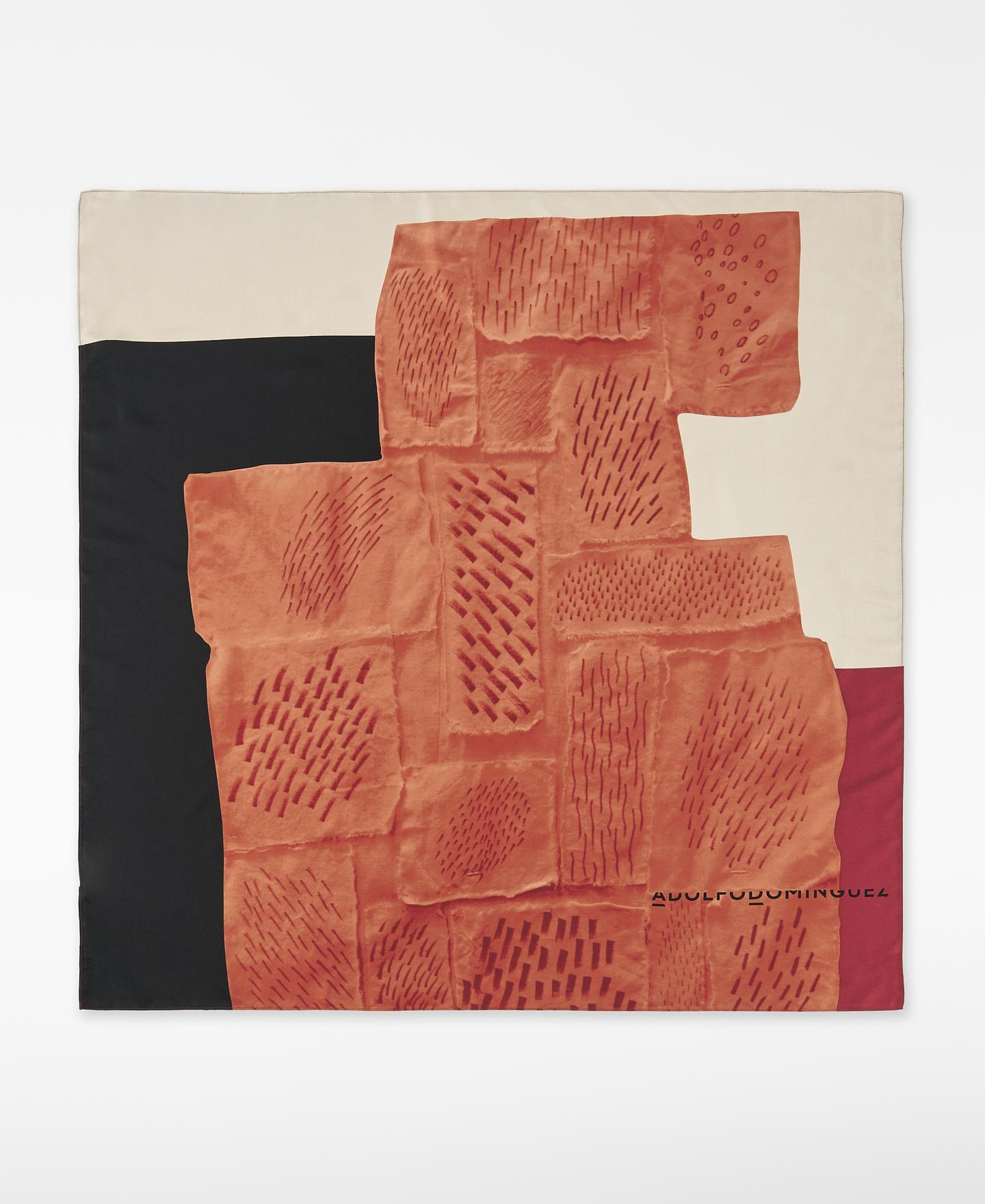 Pañuelo de mujer cuadrado estampado - Adolfo Dominguez - Marrón / Naranja Marrón / Naranja-1