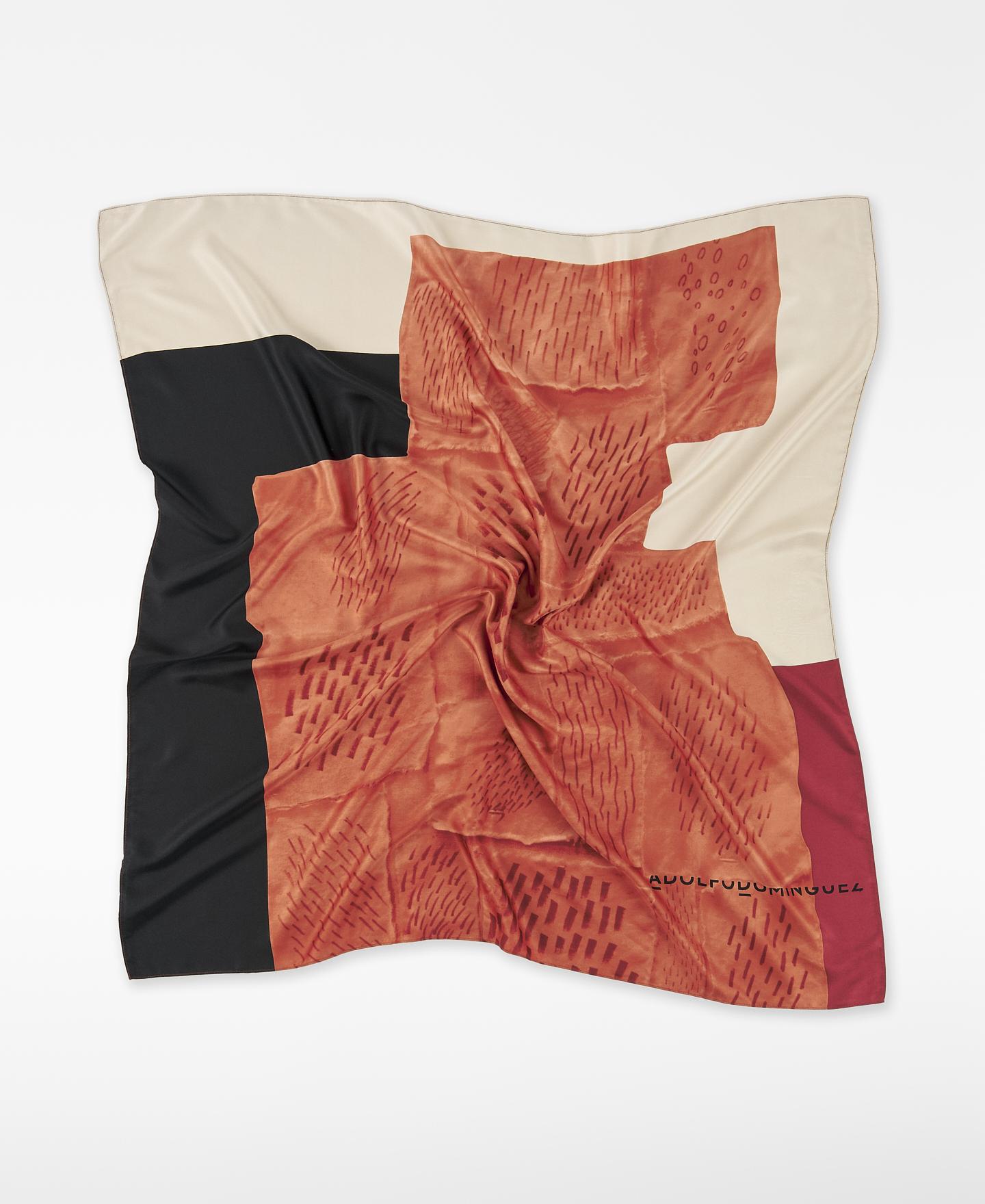 Pañuelo de mujer cuadrado estampado - Adolfo Dominguez - Marrón / Naranja Marrón / Naranja-3