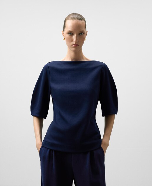 Imagen 0 de Top de mujer con escote barco y manga abullonada