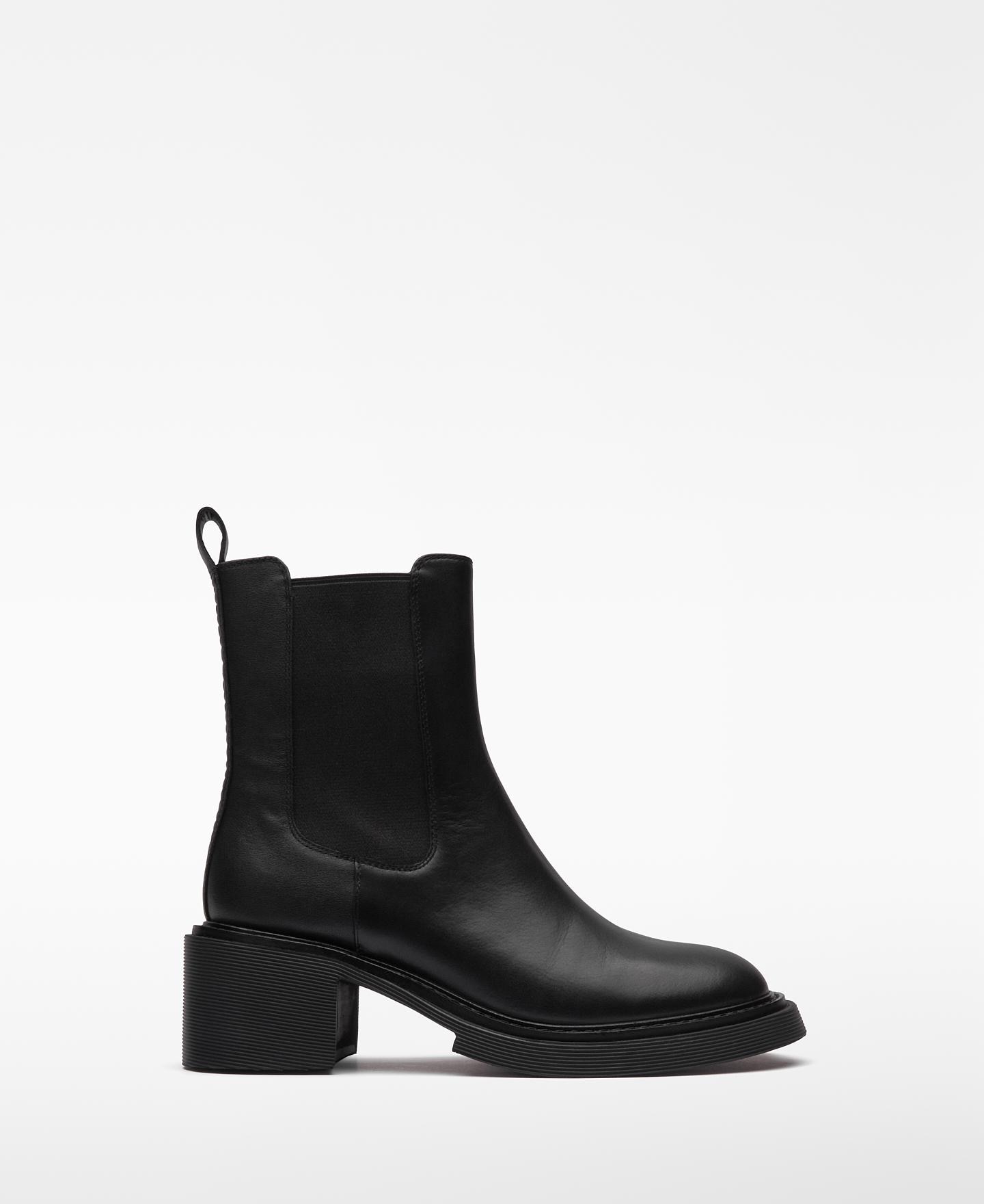 Botines de mujer de tacón en piel - Adolfo Dominguez - Negro Negro-1