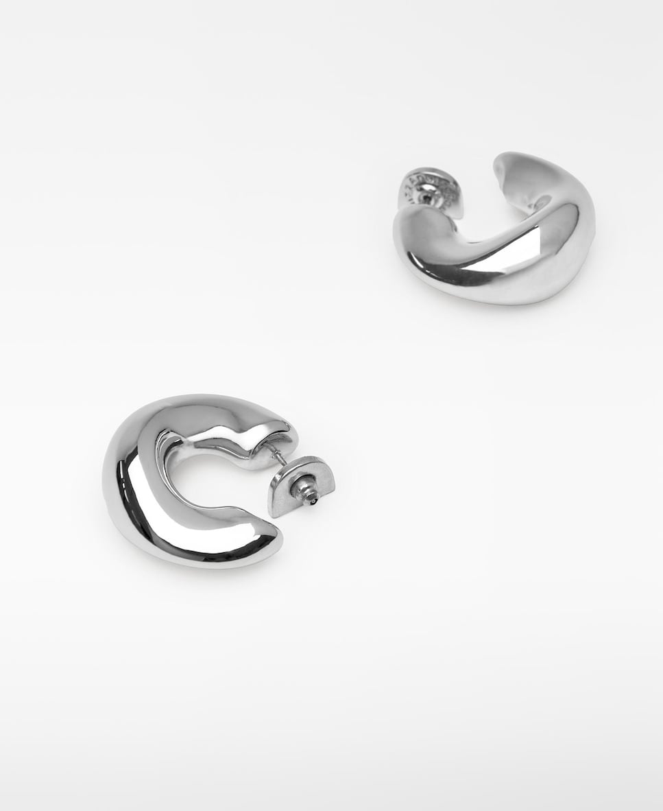 Pendientes de aro de mujer metálicos irregulares Plateado-2