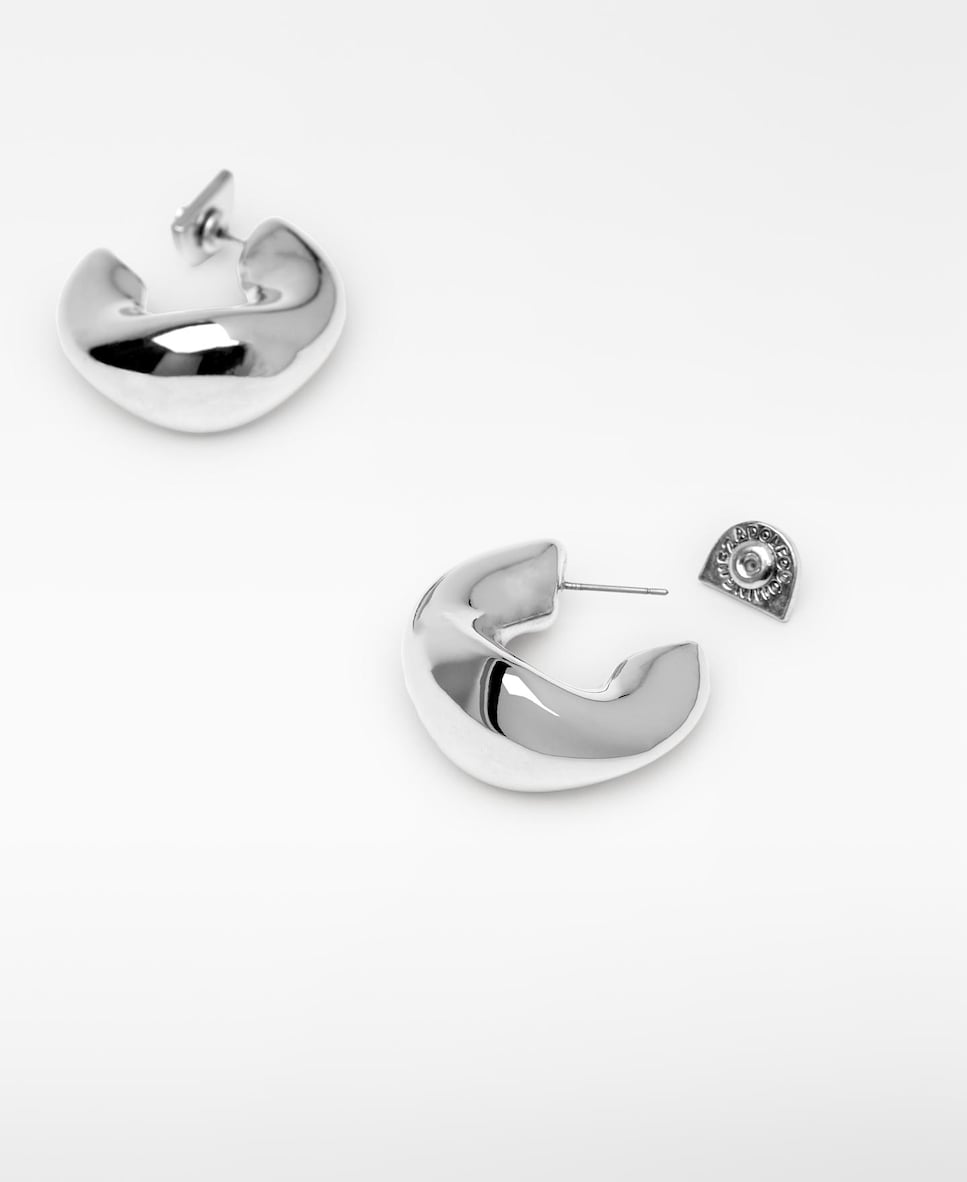 Pendientes de aro de mujer metálicos irregulares Plateado-3