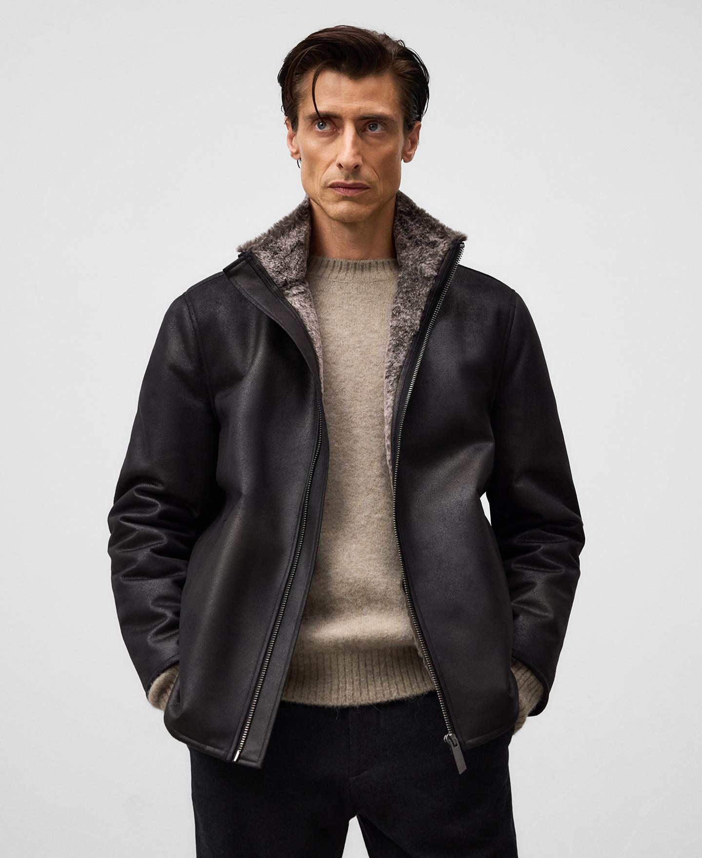 Imagen 0 de Chaqueta de hombre en Piel No Piel con cuello tira Negro