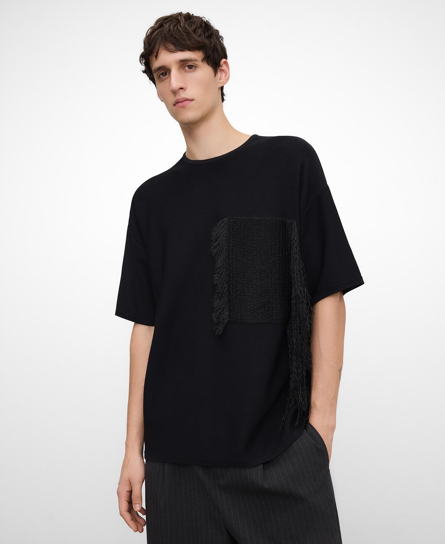 Jersey de hombre manga corta con aplique de rafia