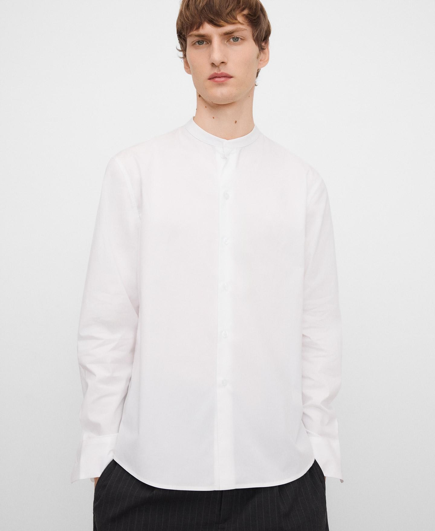 Camisa de hombre de algodón con cuello mao - Adolfo Dominguez - Blanco Blanco-1