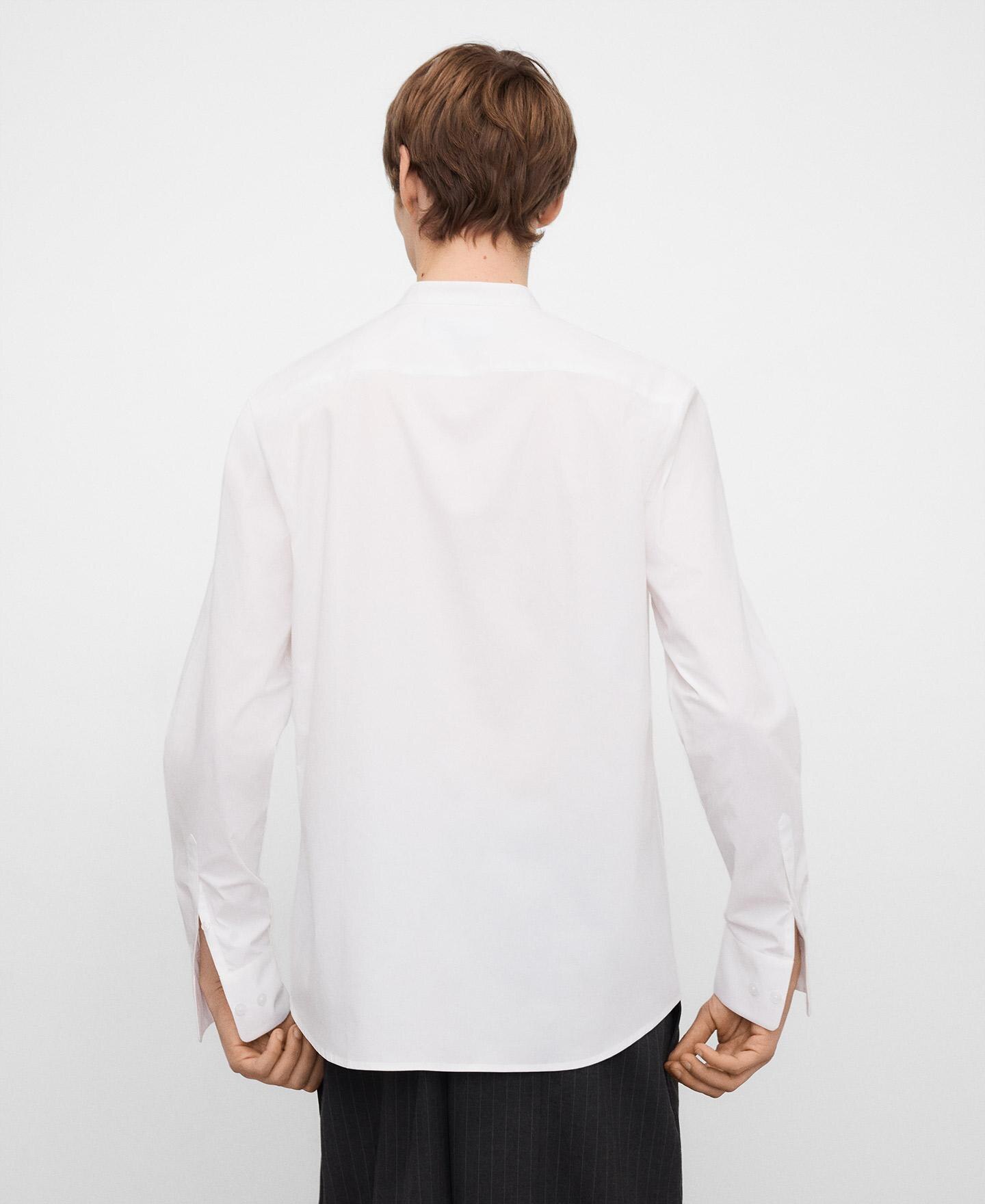 Camisa de hombre de algodón con cuello mao - Adolfo Dominguez - Blanco Blanco-3