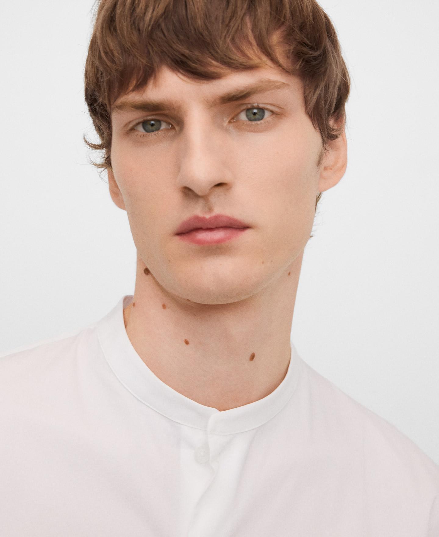 Camisa de hombre de algodón con cuello mao - Adolfo Dominguez - Blanco Blanco-4