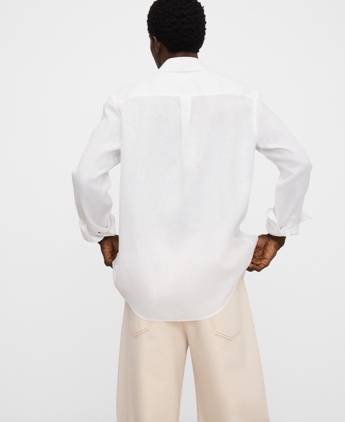 Camisa de lino de hombre regular fit con logo bordado - Adolfo Dominguez - Blanco Blanco-3