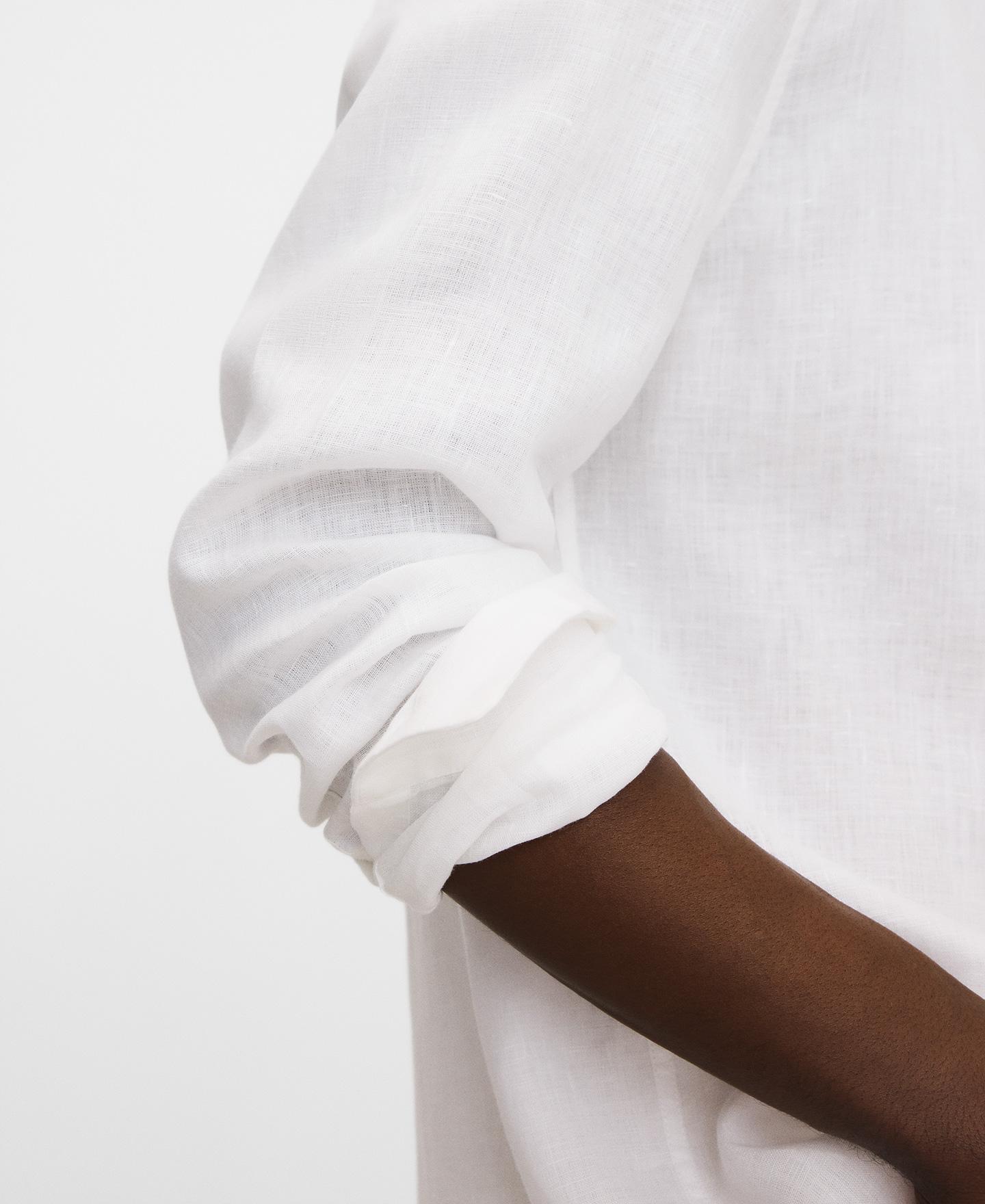 Camisa de lino de hombre regular fit con logo bordado - Adolfo Dominguez - Blanco Blanco-4
