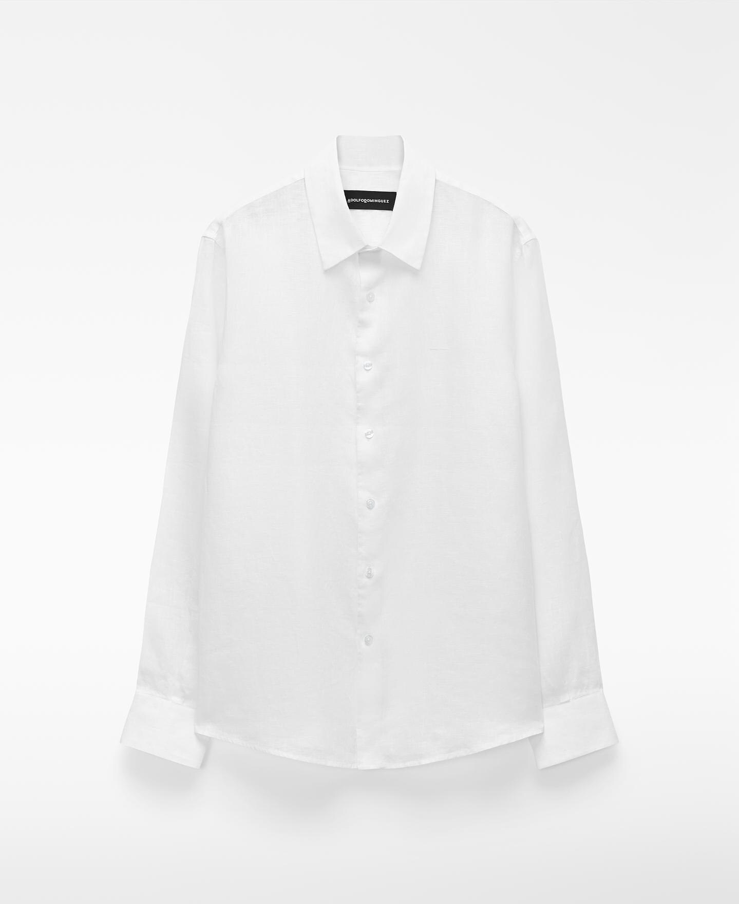 Camisa de lino de hombre regular fit con logo bordado - Adolfo Dominguez - Blanco Blanco-6