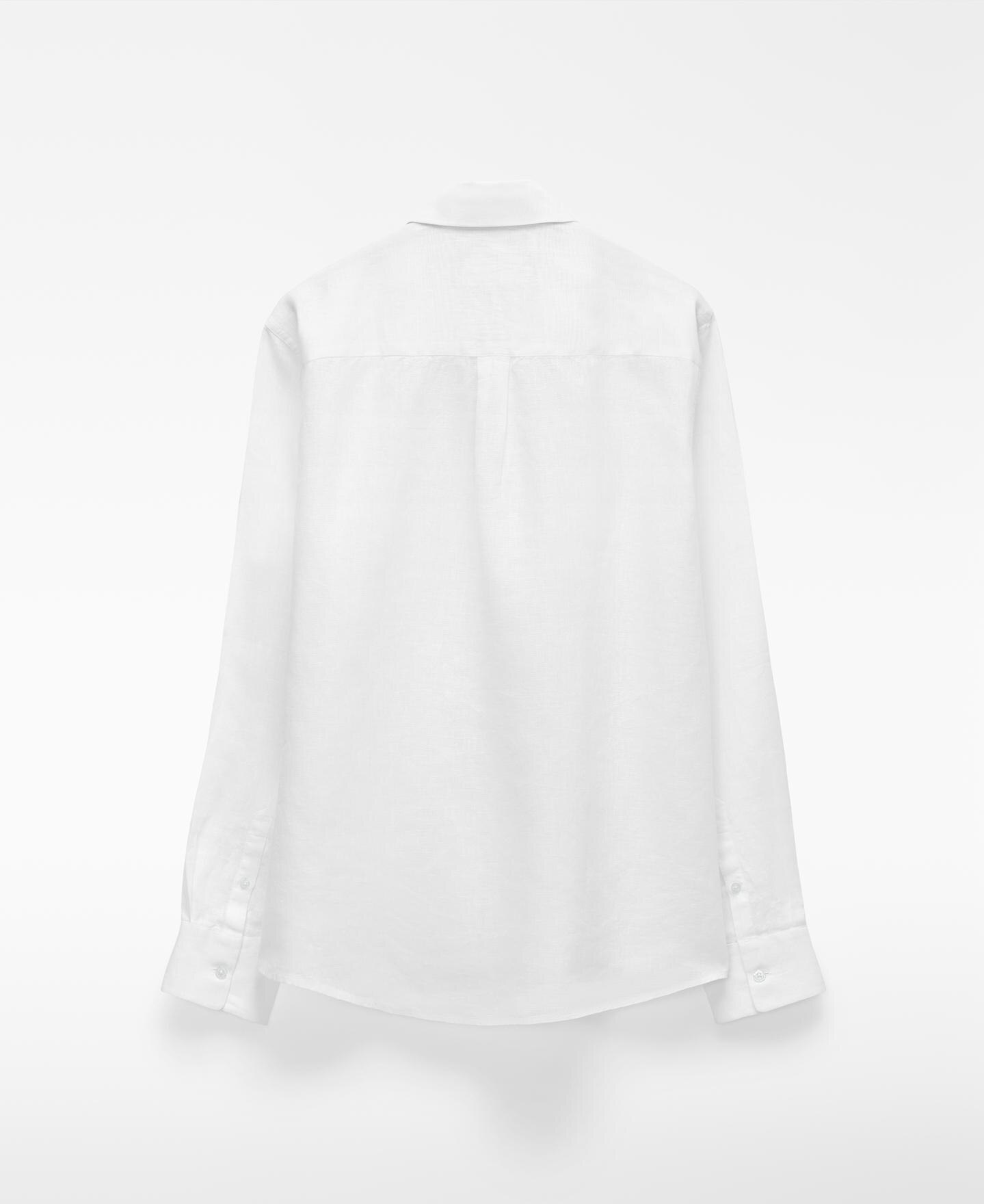Camisa de lino de hombre regular fit con logo bordado - Adolfo Dominguez - Blanco Blanco-5