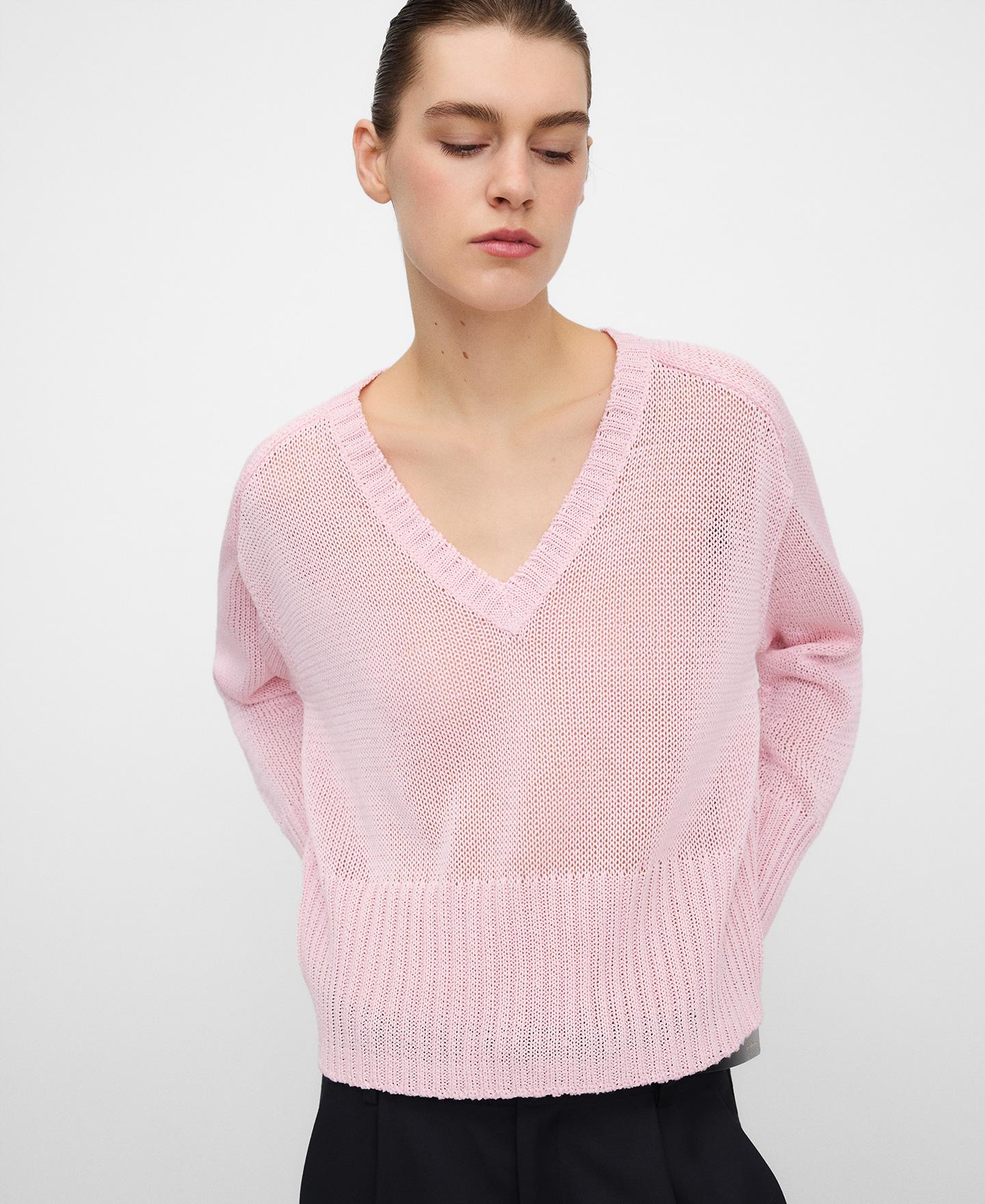 Adolfo Dominguez - Jersey de mujer corto de punto con cuello pico.