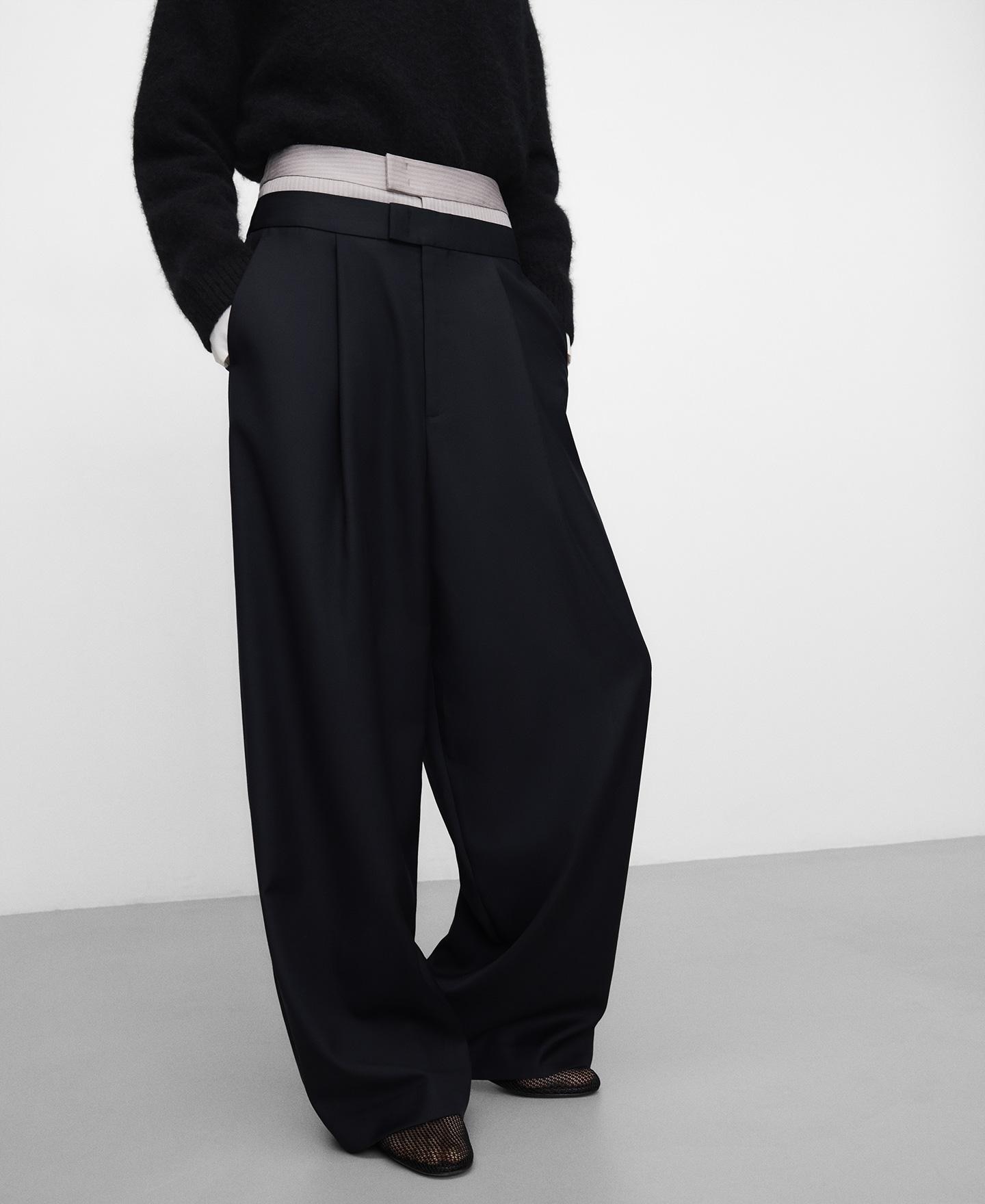Adolfo Dominguez - Pantalón recto de mujer de pinzas con doble cinturilla.