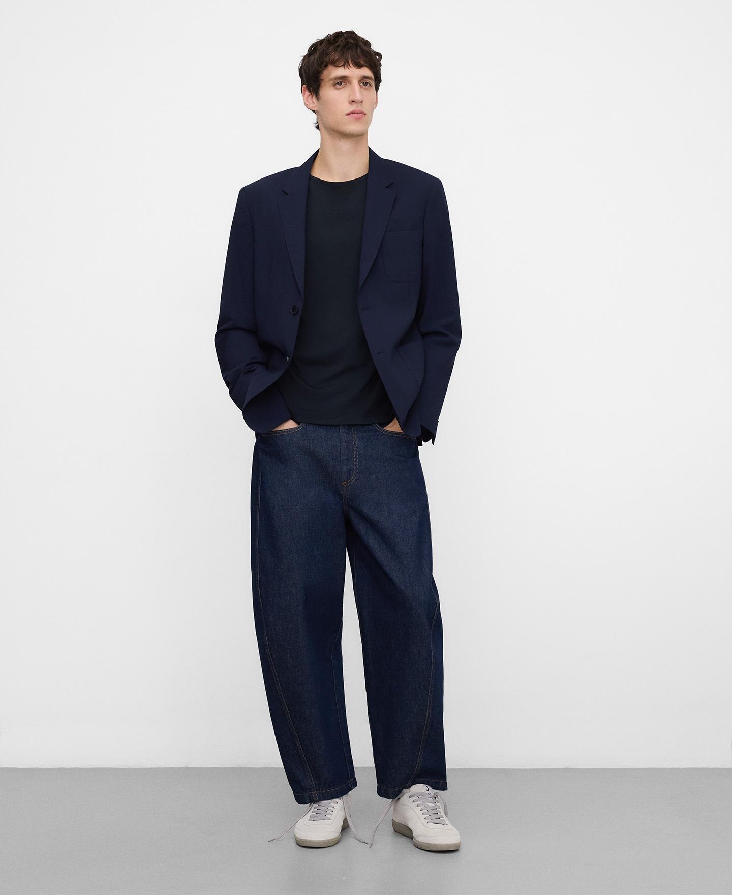 Blazer de hombre slim fit en tejido seersucker - Adolfo Dominguez - Azul marino Azul marino-4