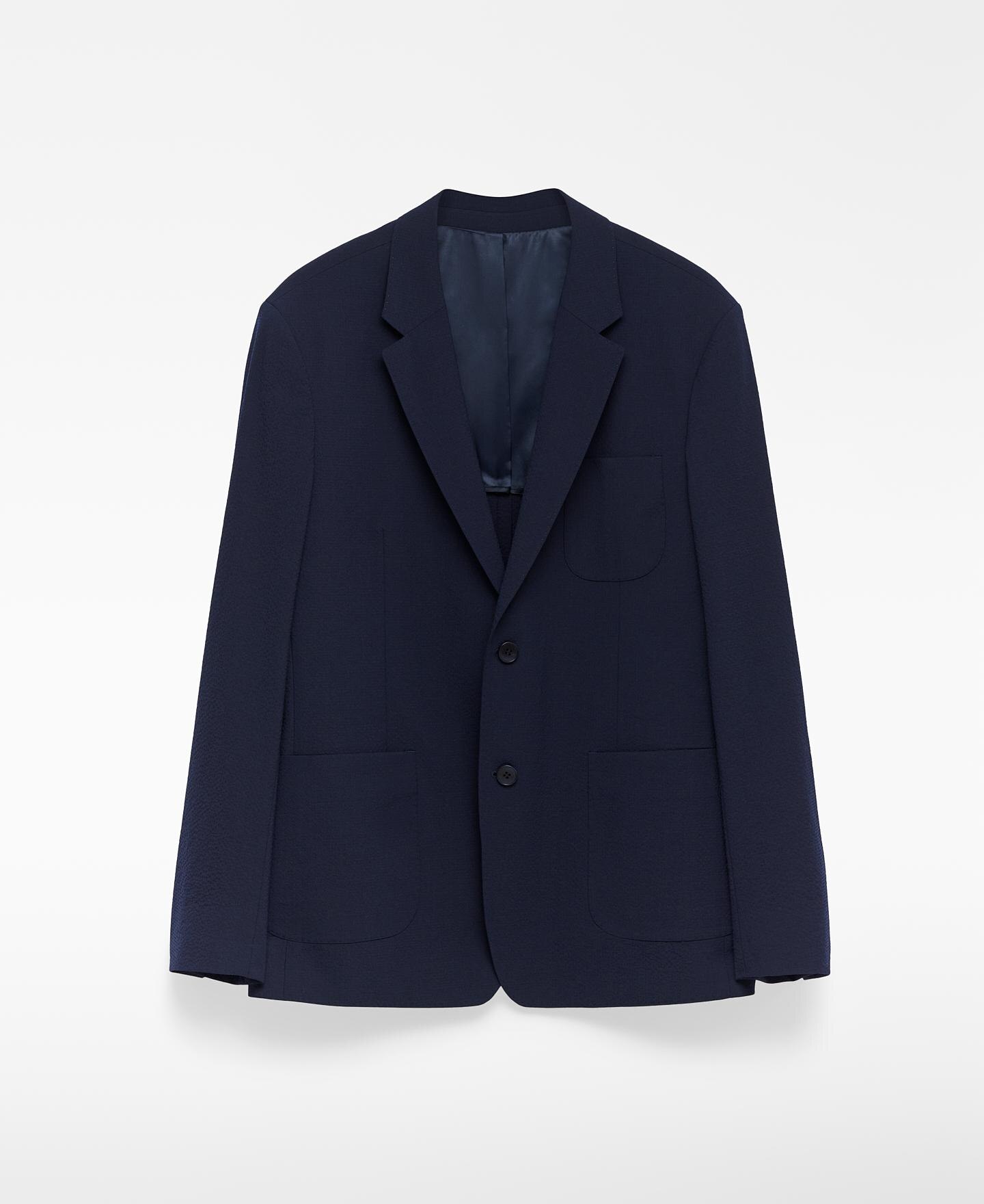 Blazer de hombre slim fit en tejido seersucker - Adolfo Dominguez - Azul marino Azul marino-7