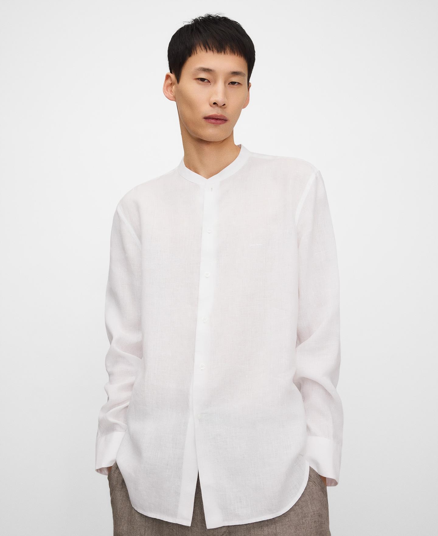 Imagen 2 de Camisa de cuello mao de hombre regular fit de lino - Adolfo Dominguez - Blanco Blanco