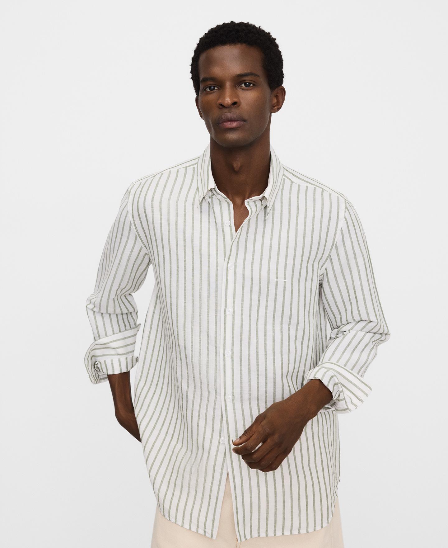 Imagen 0 de Camisa de vestir de hombre regular fit de rayas Verde