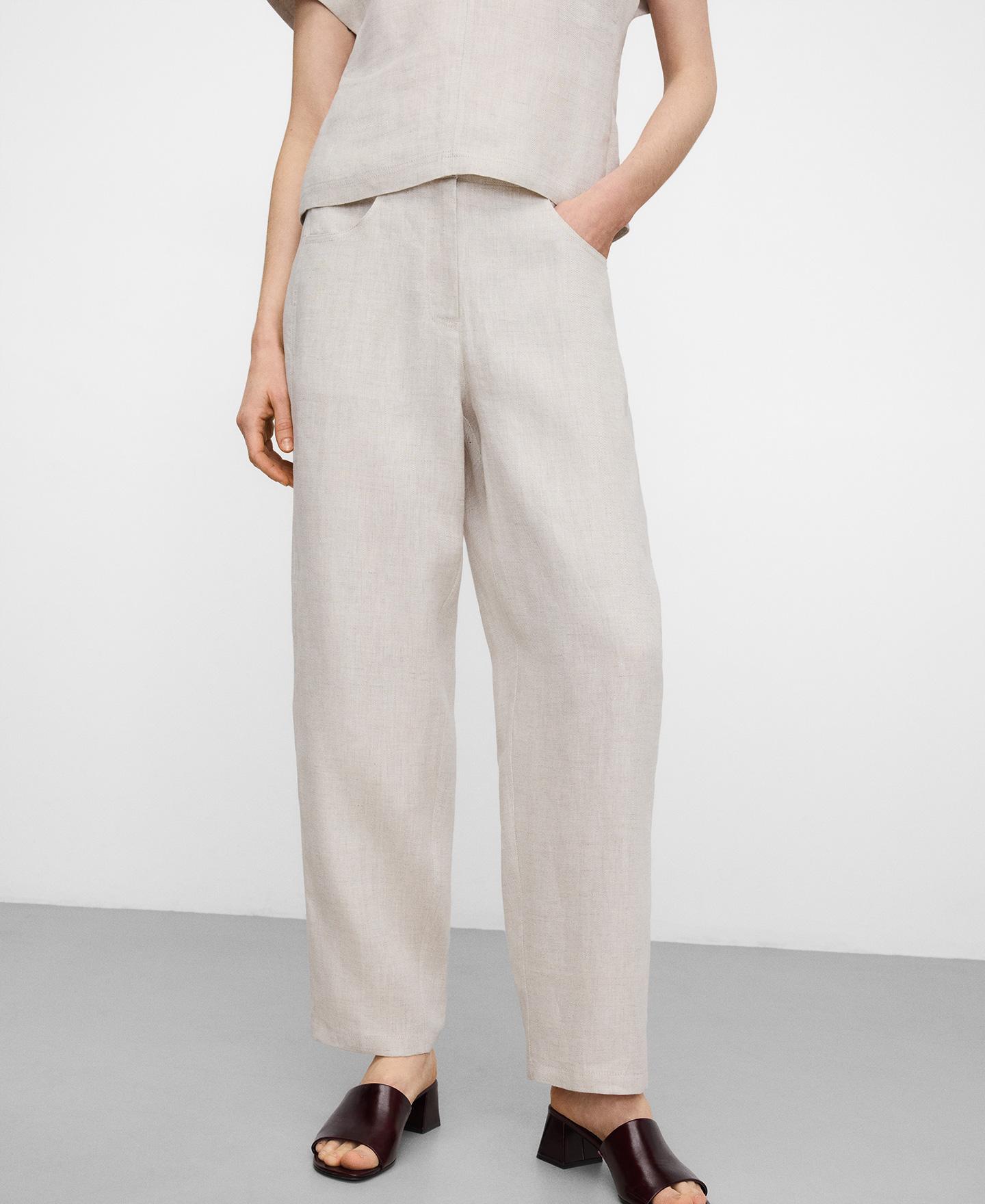 Adolfo Dominguez - Pantalón recto de mujer barrel fit de lino.