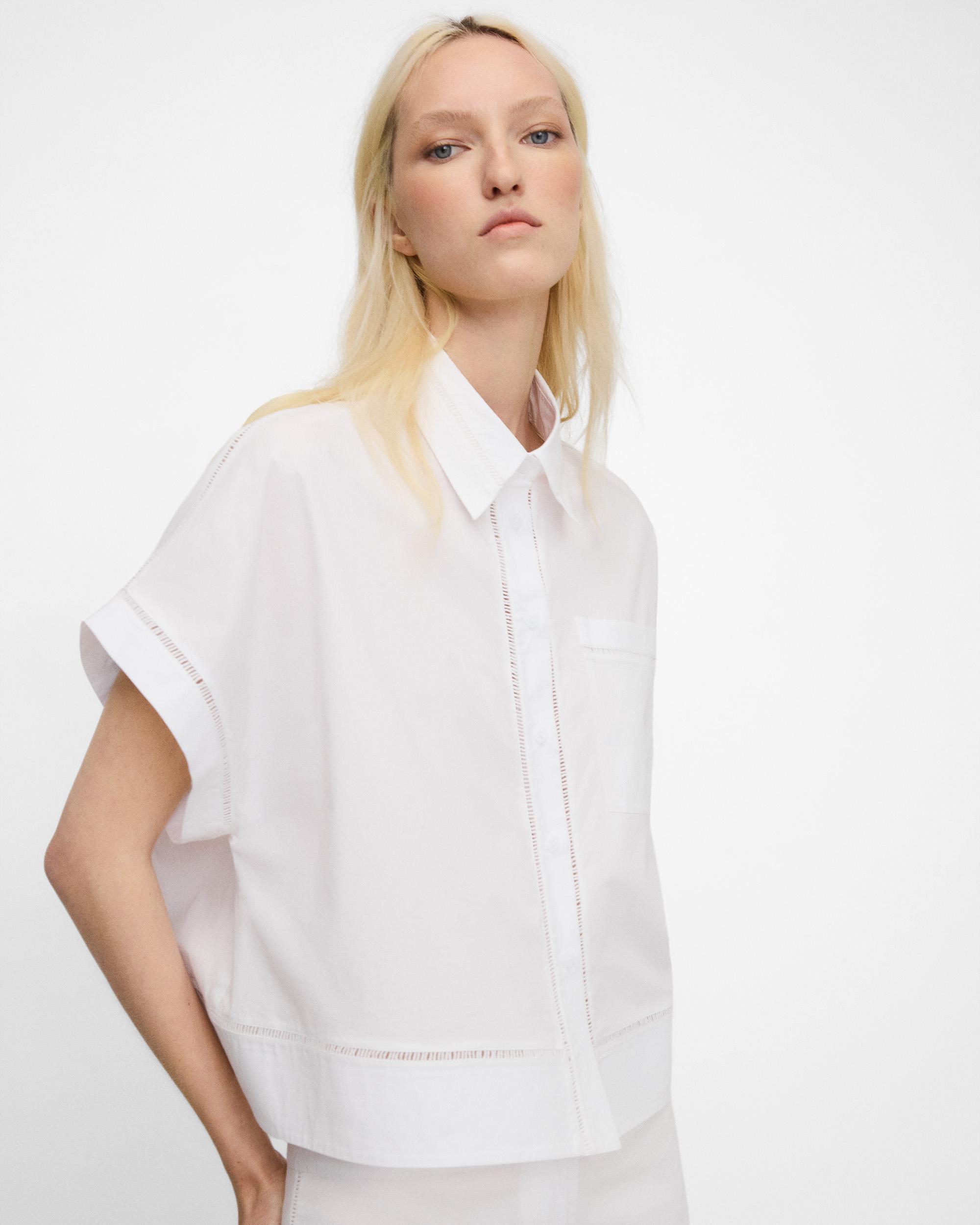 Camisa de mujer de algodón con entredós - Adolfo Dominguez - Blanco Blanco-1